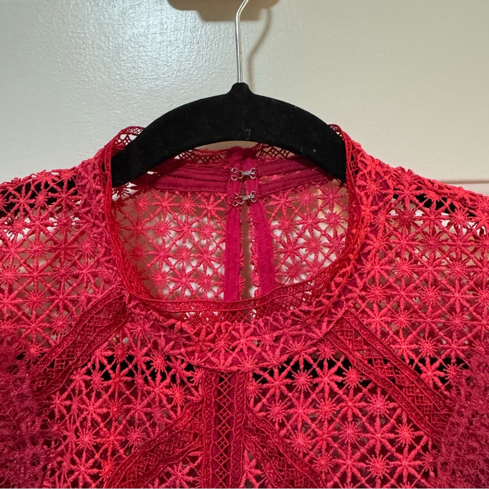 Self-Portrait Pink Guipure Lace Pleated Mini Dress Size US 4 - Picture 6 of 12